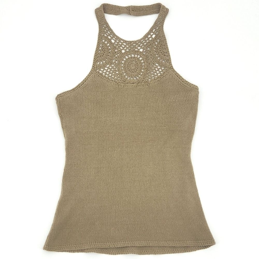 Crochet Knit Sweater Halter Top Women Size Small Crunchy Granola Y2K 90s Style